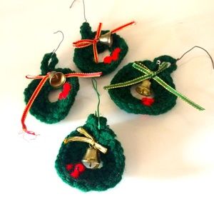 4 Handmade Christmas ornaments yarn Wreaths VTG